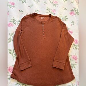 Natural Reflections Waffle Thermal Long Sleeve Rust Top-Size XL